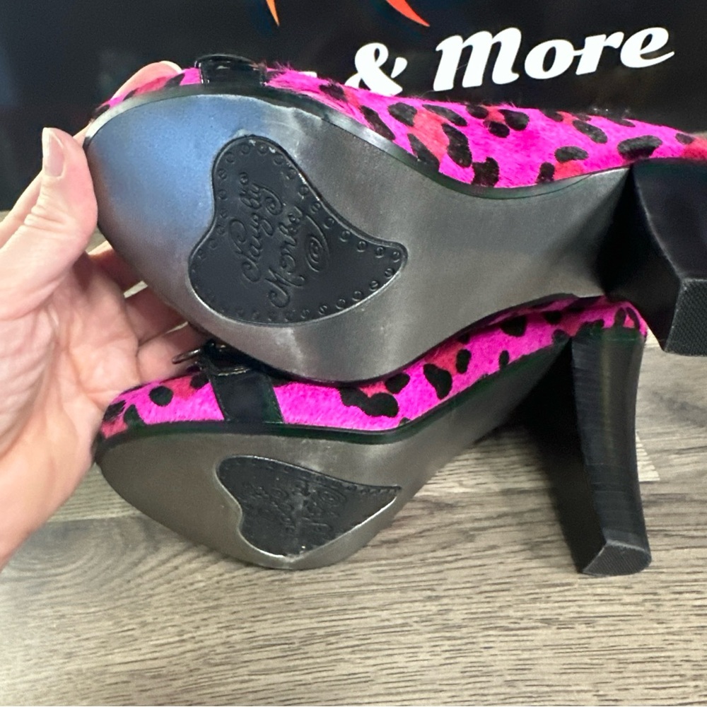 Naughty Monkey Fuchsia Leopard Peep Toe Heels - Picture 9 of 12